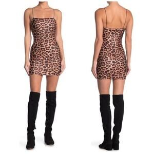 NWT Topshop Leopard Print Bodycon Mini Dress Size 2 Square Neck Stretch
